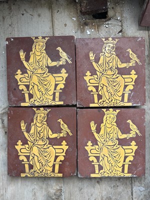 Lot 244 - Pugin, Encaustic tiles, Queen Eleanor with a parrot