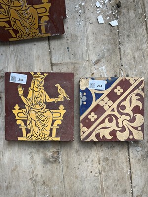 Lot 244 - Pugin, Encaustic tiles, Queen Eleanor with a parrot
