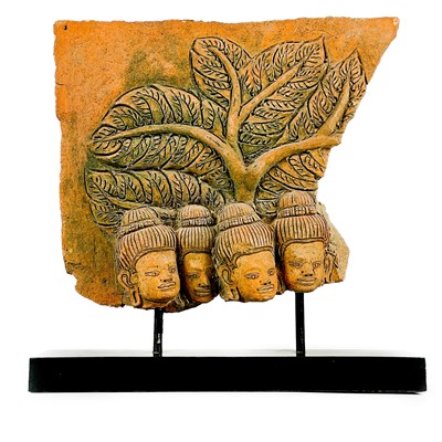 Lot 547 - A Khmer pottery relief panel, Cambodian, 20th century.