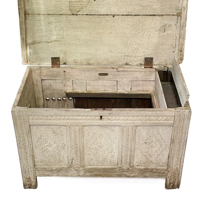 Lot 112 - An oak painted coffer.