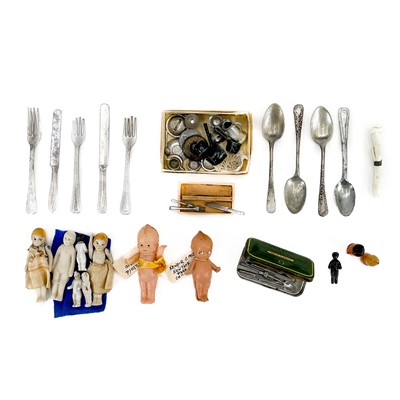 Lot 843 - Miniature Dolls & Miniature Tea Set Items.