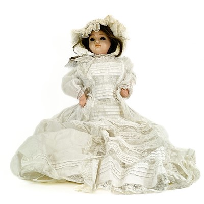 Lot 849 - Late 19th/Early 20th Century Wax Headed Doll Displayed In Christening Gown