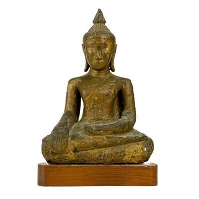 Lot 550 - A South East Asian carved wood figure of Buddha Sakyamuni.