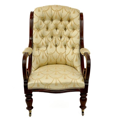 Lot 1942 - A Victorian walnut upholstered open armchair.