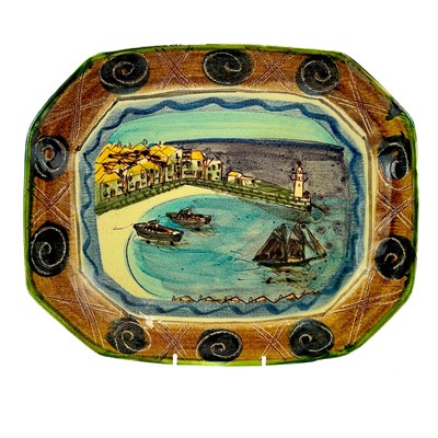 Lot 902 - A studio pottery platter hand painted with a Scene of St. Ives.