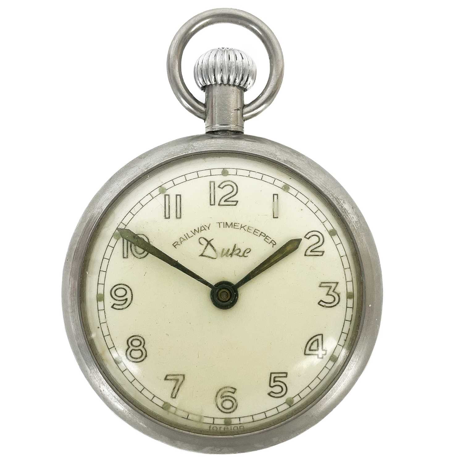 Lot 39 - A Duke 'RAILWAY TIMEKEEPER' crown wind nickel case pocket watch.