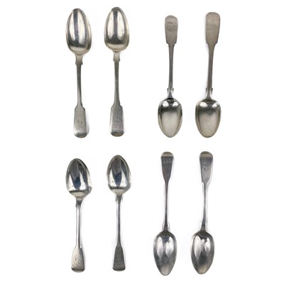 Lot 195 - A harlequin set of eight silver spoons.