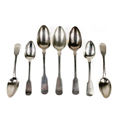 Lot 288 - A harlequin set of four silver dinner spoons.