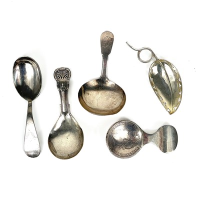 Lot 182 - Five Georgian silver tea caddy spoons.