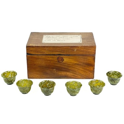 Lot 589 - Six Chinese spinach jade bowls.