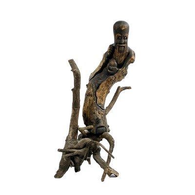 Lot 113 - A Chinese carved rootwood figure of Shoulao, early 20th century.