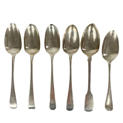 Lot 367 - Six various George III silver table spoons.