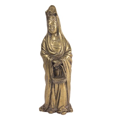 Lot 609 - A Chinese polished bronze figure of Guanyin, early 20th century.