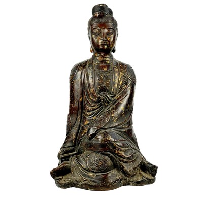 Lot 614 - A Chinese cast iron model of buddha, 19th century.