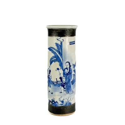 Lot 563 - A Chinese blue and white cylindrical vase, late 19th century.