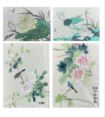 Lot 458 - Four Chinese silk paintings, 20th century.