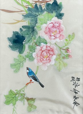 Lot 458 - Four Chinese silk paintings, 20th century.