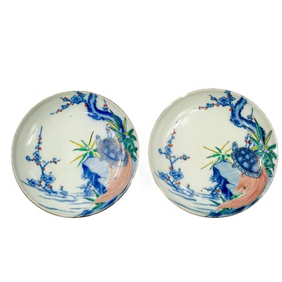 Lot 463 - A pair of Japanese porcelain footed dishes, Meiji period.