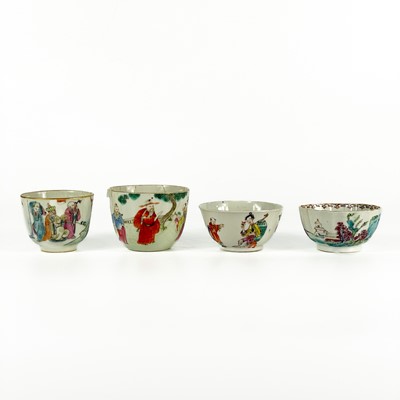 Lot 464 - Four Chinese famille rose porcelain tea bowls, 18th century.