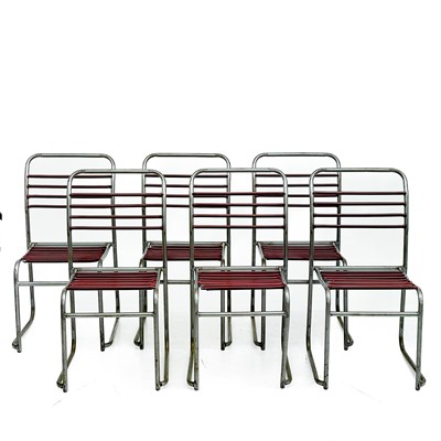 Lot 469 - Set of six Biddulph Industries stacking chairs.