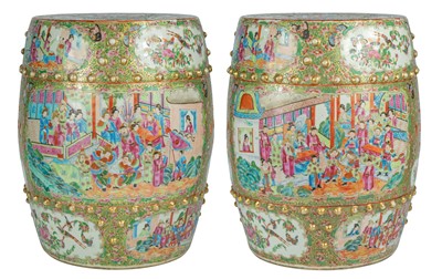 Lot 515 - A pair of Chinese Canton famille rose porcelain garden seats, 19th century.