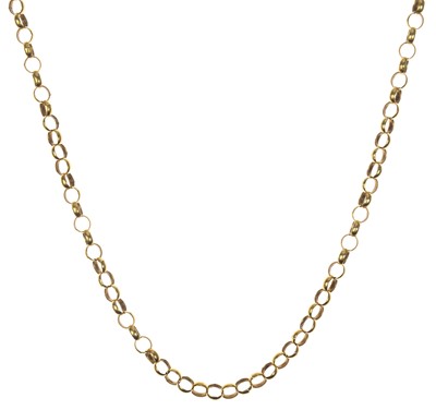 Lot 37 - A 9ct gold long belcher link necklace.