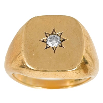 Lot 43 - A heavy 9ct hallmarked gold diamond set gentleman's signet ring.