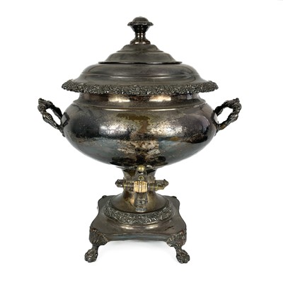 Lot 388 - A 19th century silver plate on copper tea urn.