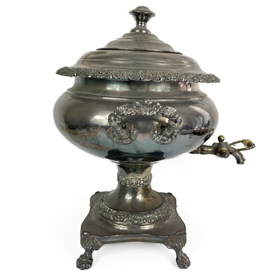 Lot 388 - A 19th century silver plate on copper tea urn.