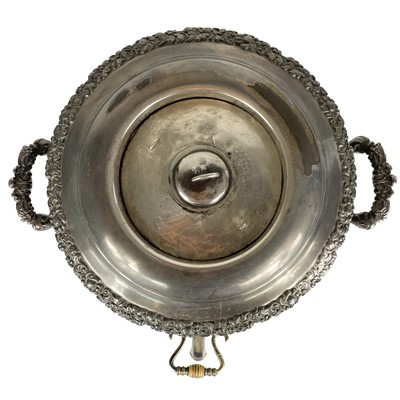 Lot 388 - A 19th century silver plate on copper tea urn.