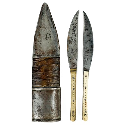 Lot 98 - An Islamic bone handled knife set, 19th century.