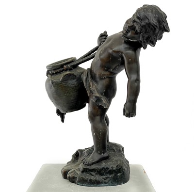 Lot 42 - A French spelter figure of a child carrying a water jar, after Auguste Moreau.