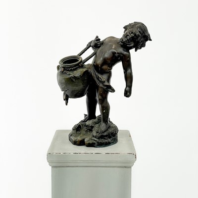 Lot 42 - A French spelter figure of a child carrying a water jar, after Auguste Moreau.