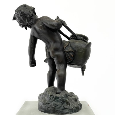 Lot 42 - A French spelter figure of a child carrying a water jar, after Auguste Moreau.