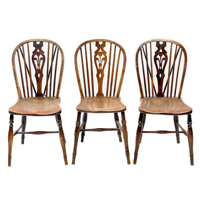 Lot 185 - A pair of 'Prince of Wales' fruitwood, ash and elm Windsor dining chairs.