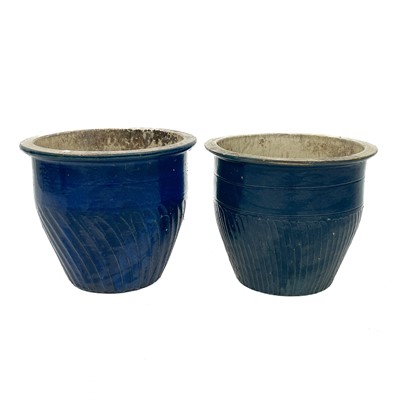 Lot 1010 - Two blue glazed garden planters.