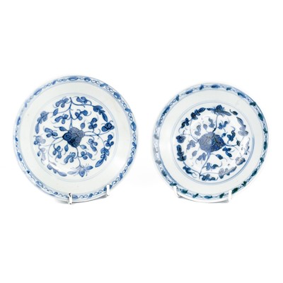 Lot 644 - Two Chinese Tek Sing shipwreck cargo blue and white porcelain plates.