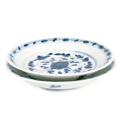 Lot 644 - Two Chinese Tek Sing shipwreck cargo blue and white porcelain plates.