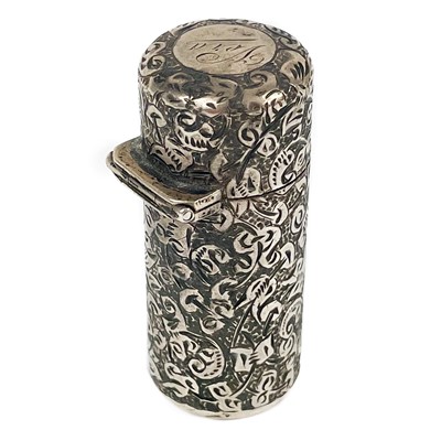 Lot 416 - A Victorian silver cylindrical hinge lidded scent bottle by Sampson Mordan & Co.