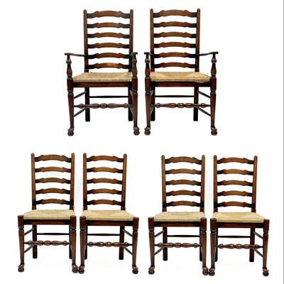 Lot 87 - Six 20th century ash and oak ladder back chairs.