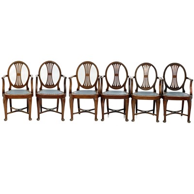 Lot 1806 - A set of six mahogany Hepplewhite style ship's elbow chairs.