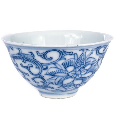 Lot 681 - A Chinese porcelain blue and white tea bowl, Ming Dynasty.