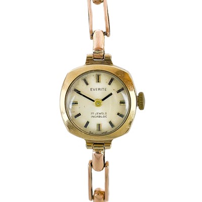 Lot 83 - A 1970's 9ct gold Everite Incabloc lady's manual wind bracelet wristwatch.