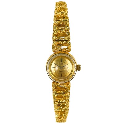 Lot 108 - An Omega 18ct gold lady's bracelet wristwatch.