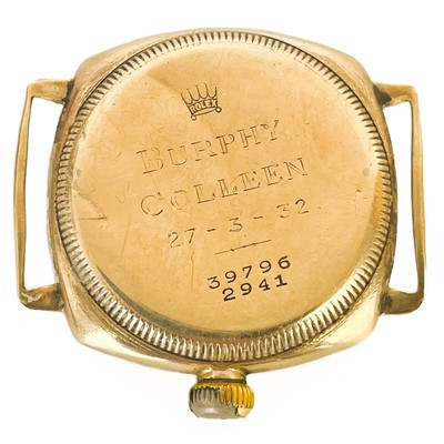 Lot 105 - ROLEX OYSTER - A 1930's 9ct gold cushion cased gentleman's manual wind wristwatch.