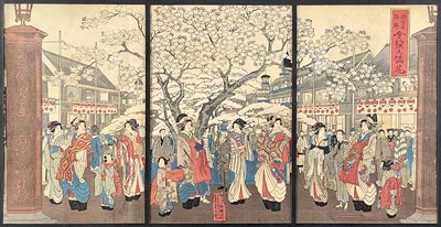 Lot 78 - A Japanese triptych woodblock print, 19th century.