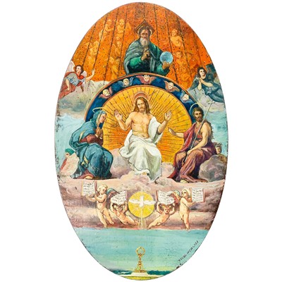 Lot 233 - A 20th century religious oval painting.