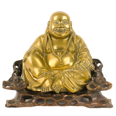 Lot 1284 - A Chinese polished bronze figure of buddha, 19th century.