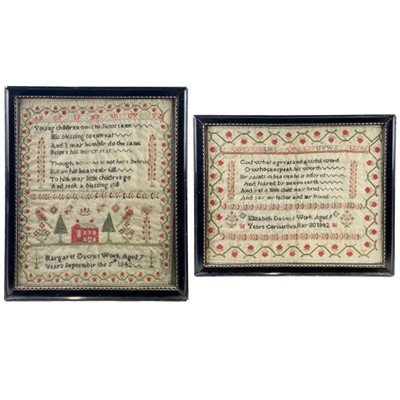 Lot 74 - Two early Victorian Welsh wool samplers, by The Davies sisters, Carmarthen.