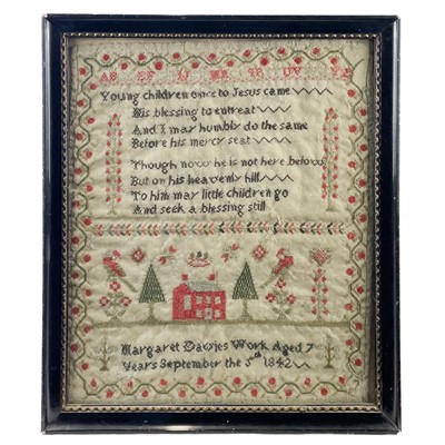 Lot 74 - Two early Victorian Welsh wool samplers, by The Davies sisters, Carmarthen.
